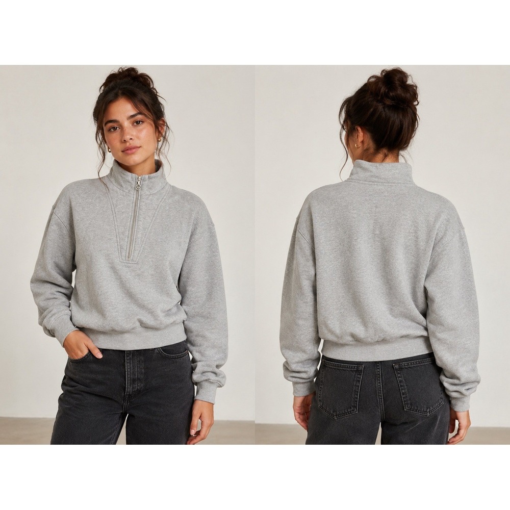 Victoria's Secret Women's Gray Sherpa-Lined 1/2 Zip Pullover Sweatshirt Small